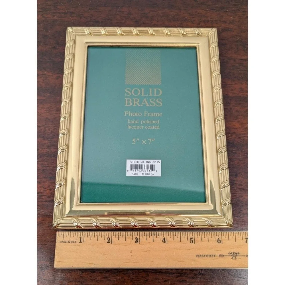 Solid Brass Photo Frames 5x7 & 3.5x5 Gold Tone Easel Tabletop Vintage Lot of 2